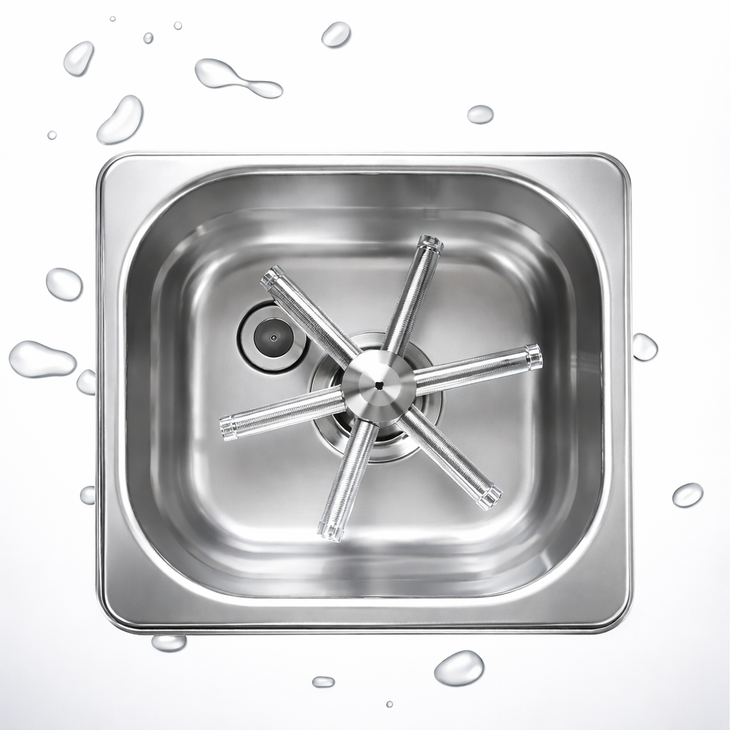 Built-in stainless steel rod cup rinser sink with a 175×163mm basin, designed for coffee bars, tea shops, and home bars, offering easy maintenance with top-access rod-style rinser head