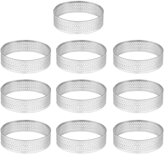 10 pcs 304 stainless steel perforated tart rings 7cm round mousse rings baking molds
