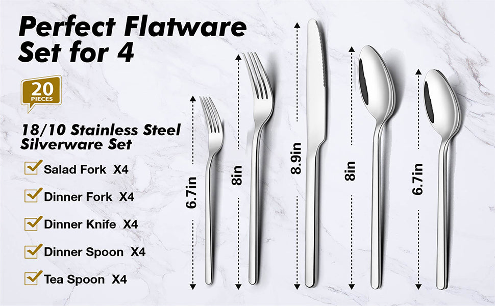18/10 stainless steel flatware size and dimensions guide
