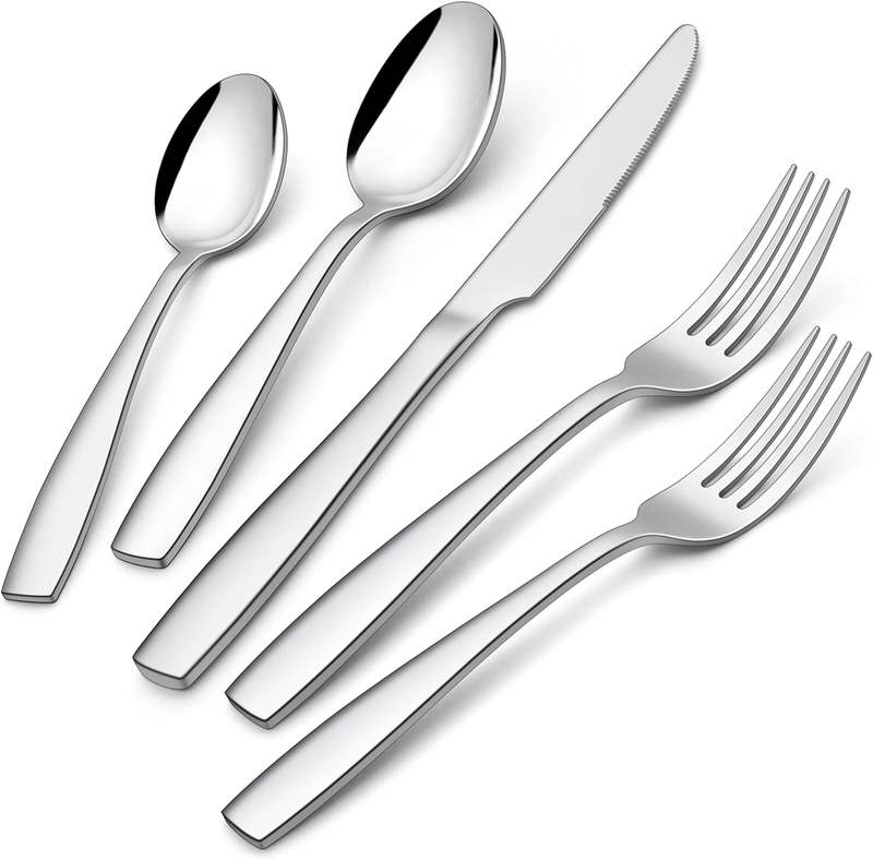 20 piece 18/10 stainless steel silverware set layout
