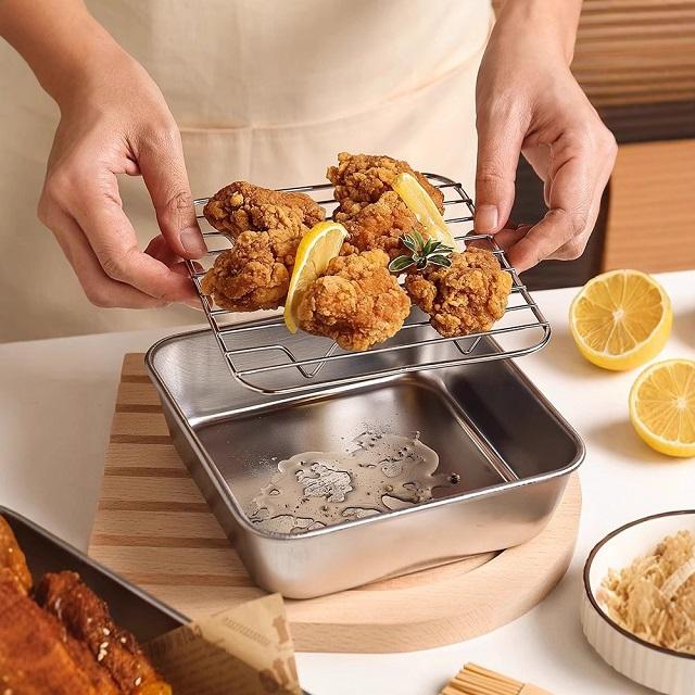 304 stainless steel square tray with rack for air fryer oil draining
