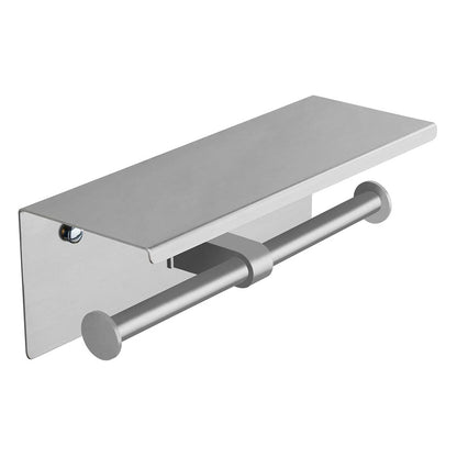 304 stainless steel double toilet paper holder with built-in phone shelf
