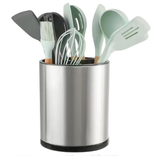 360° rotating kitchen utensil holder made of stainless steel for easy access
