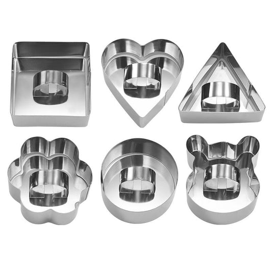 6 pack 3D stainless steel cake molds with multiple shapes