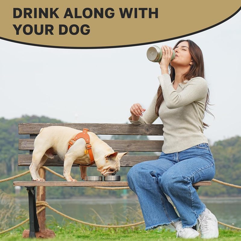 32 Oz 304 Stainless Steel 3-in-1 Portable Travel Bottle, Dual-Use Food & Hydration Container with Detachable Bowls for Humans & Pets