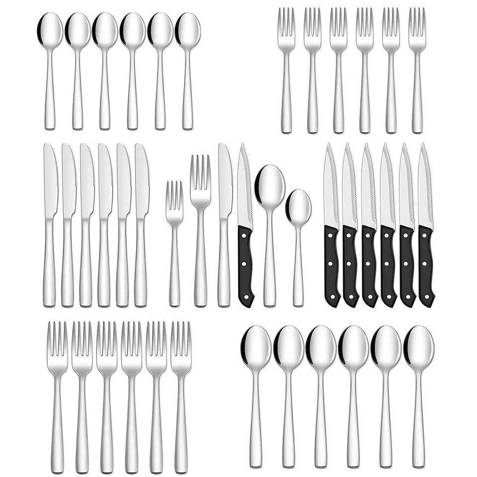 36-Piece Stainless Steel Silverware Set for 6 with Steak Knives, Dishwasher Safe