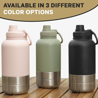 32 Oz 304 Stainless Steel 3-in-1 Portable Travel Bottle, Dual-Use Food & Hydration Container with Detachable Bowls for Humans & Pets