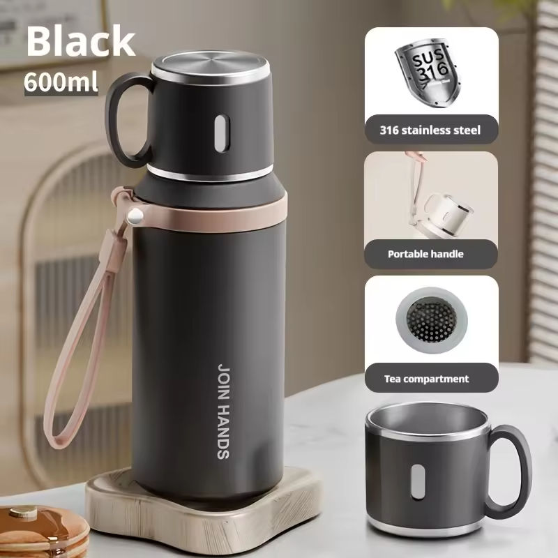 600ml black 316 stainless steel insulated bottle