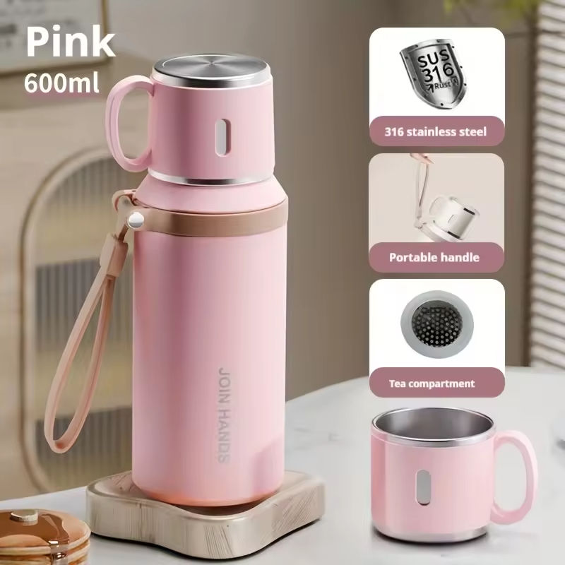 600ml pink 316 stainless steel insulated bottle