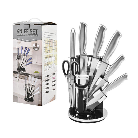 8 piece stainless steel knife set with stand and sharpener