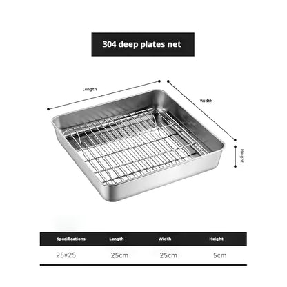 304 Stainless Steel Square Tray with Rack, Heavy Duty Oil Drain Pan & Filter Tray for Air Fryer