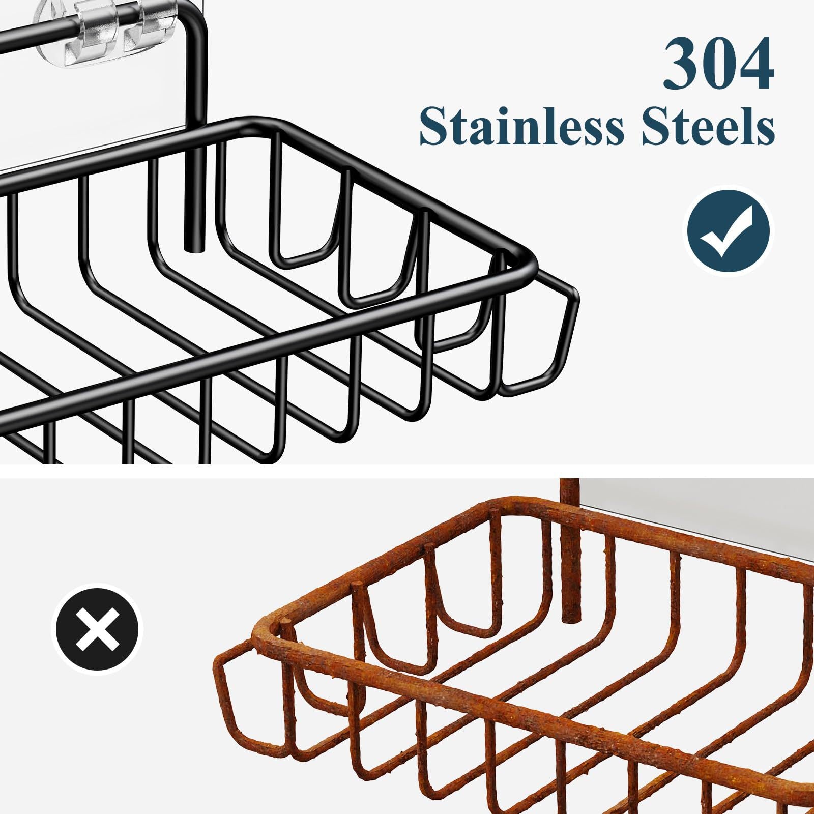 Easy adhesive installation of black stainless steel soap holder, no drilling required