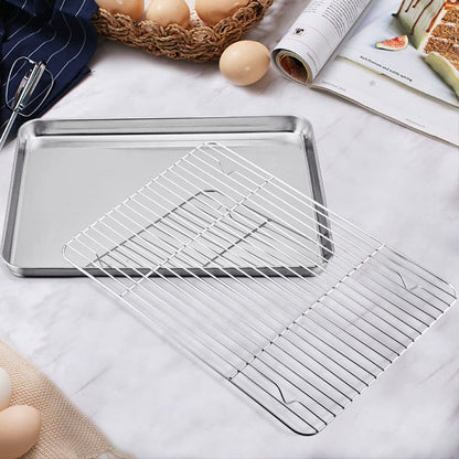 Stainless Steel Baking Pan and Cooling Rack Close‑Up View /
