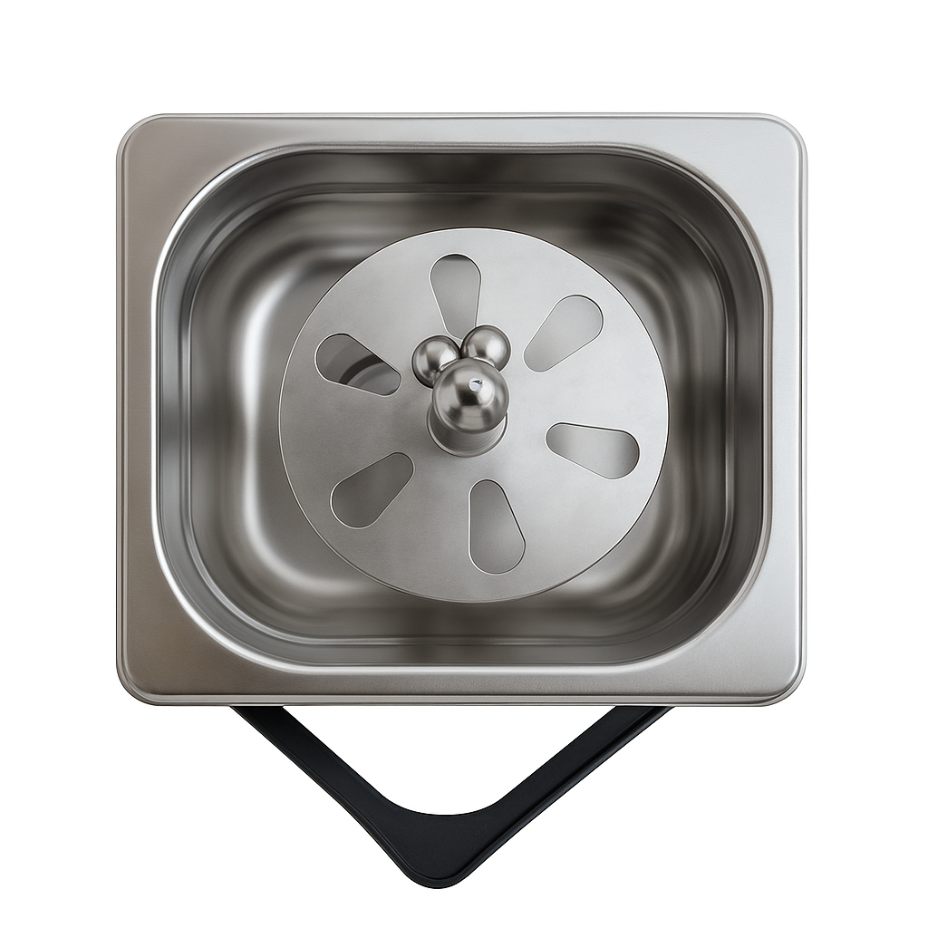 Built-in egg-shape cup rinser with integrated 304 stainless steel basin, perfect for drink stations and bar counters.