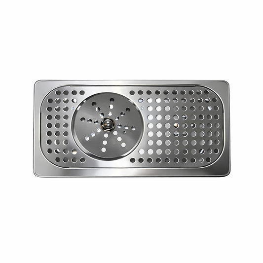 Built-in four-edge round-disc cup rinser tray made from 304 stainless steel, ideal for compact bar sinks and coffee stations.