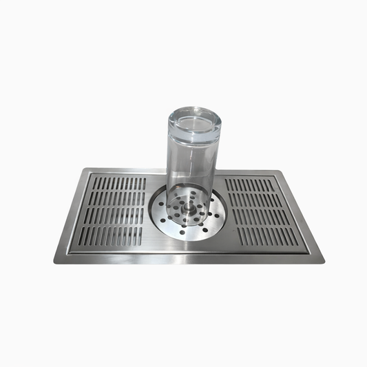 Built-in four-edge round-disc glass rinser tray made from 304 stainless steel, ideal for commercial bar sinks and coffee bars.