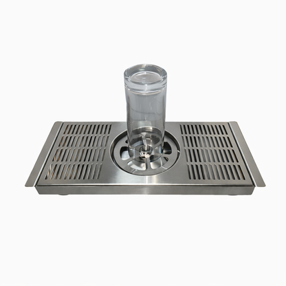 Built-in Lotus glass rinser tray with two raised edges, 350×160mm, made from durable 304 stainless steel, ideal for compact drink stations.