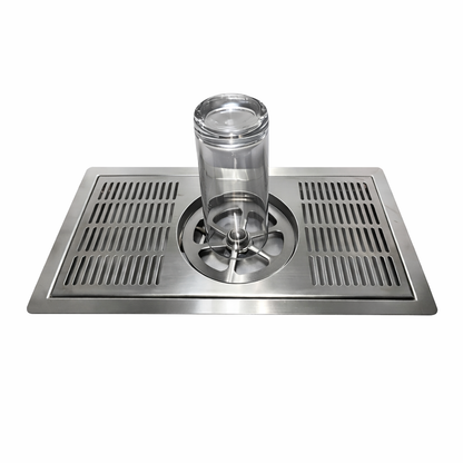 Built-in Lotus glass rinser tray with four surrounding edges, 350×190mm, made from durable 304 stainless steel for busy coffee bars and cocktail counters.