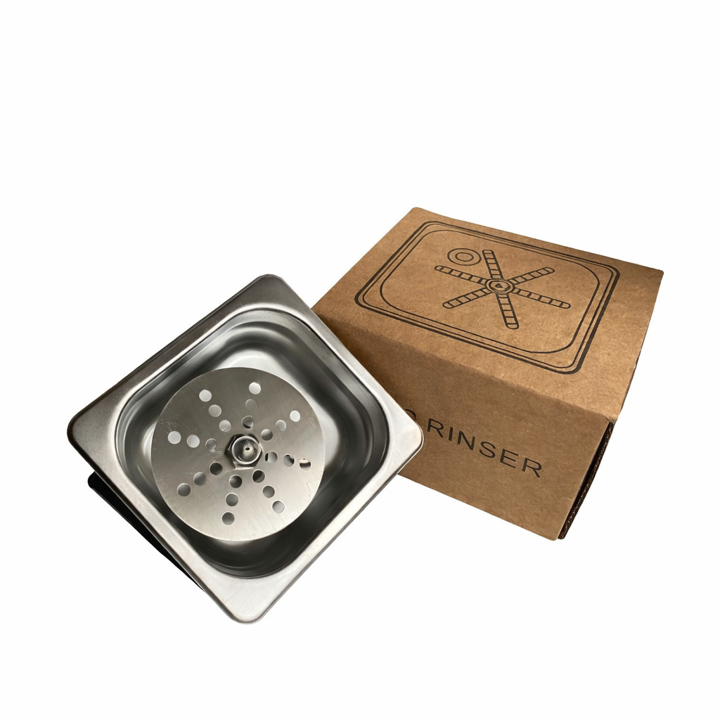 Built-in round disc cup rinser designed for small drinkware, ideal for cafes, home bars, and compact drink stations.