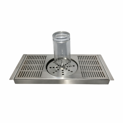 Built-in two-edge round-disc glass rinser tray made from 304 stainless steel, perfect for creating custom cup rinser stations in bars and coffee stations.