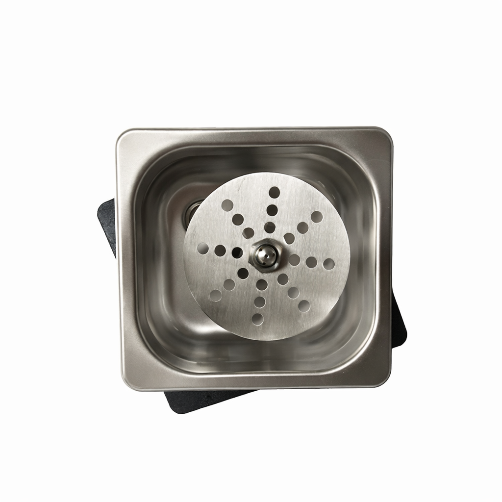Compact built-in lotus cup rinser for bar sinks, providing an efficient and organized rinsing station for tight counter spaces.