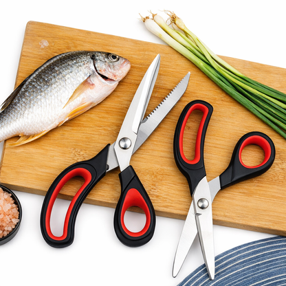 Using Multi-Functional Kitchen Shear to Cut Fish - Sharp Stainless Steel Blade for Precise Cuts