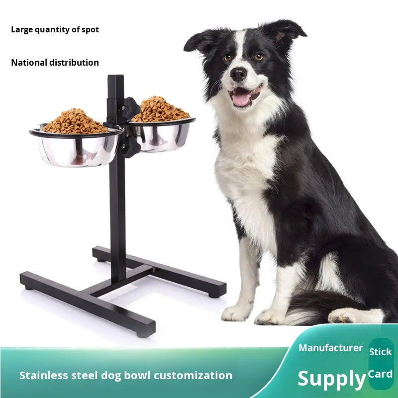 Dog food and water bowl stand assembly kit with stainless steel bowls and frame parts