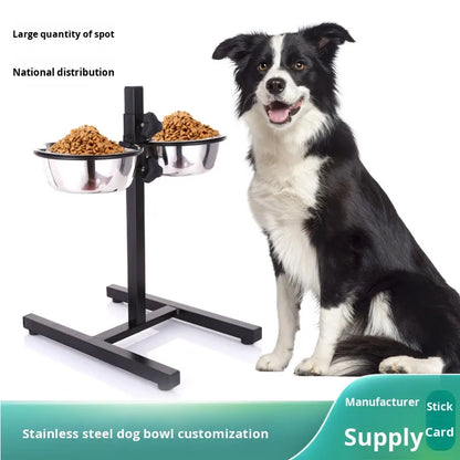 Dog food and water bowl stand assembly kit with stainless steel bowls and frame parts
