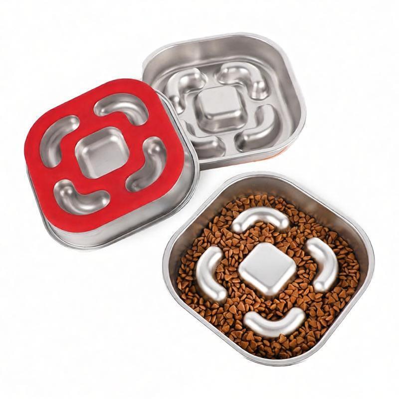 slow feeder dog bowl raised pattern stainless steel
