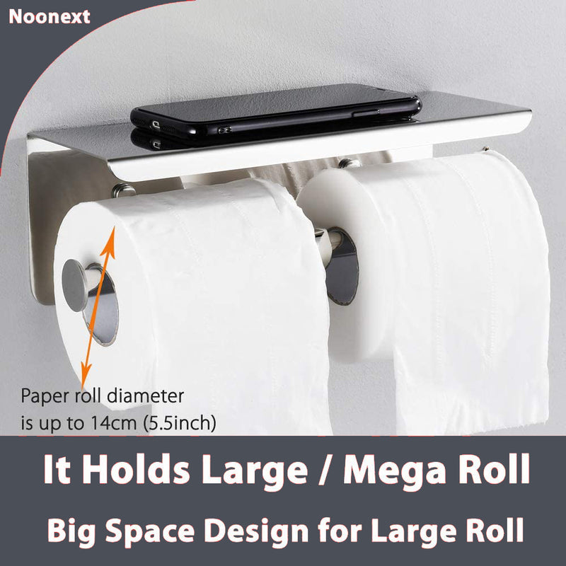 Easy installation of stainless steel toilet paper holder with phone shelf