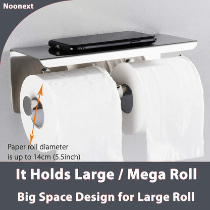 Easy installation of stainless steel toilet paper holder with phone shelf