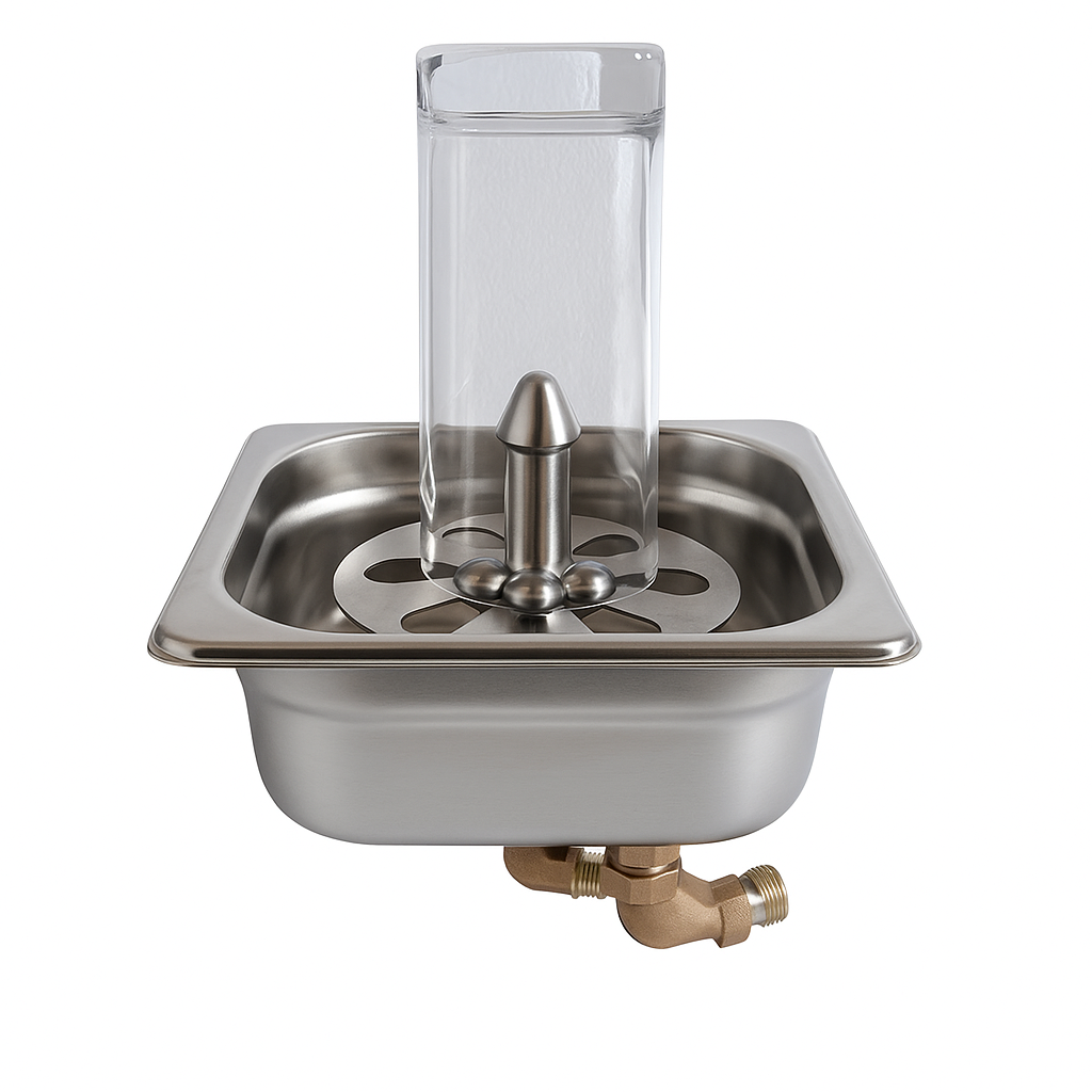 Egg-shape cup rinser head with stainless steel basin, designed for smooth and efficient rinsing of cups and small drinkware.