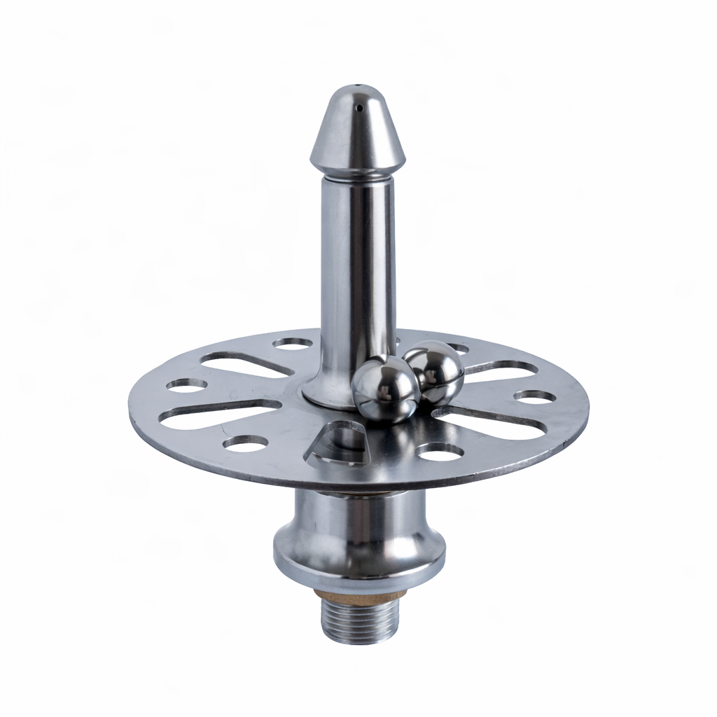 Egg-shaped tall cup rinser head made from 304 stainless steel, designed for rinsing tall cups and bottles in bar sinks and drink stations.