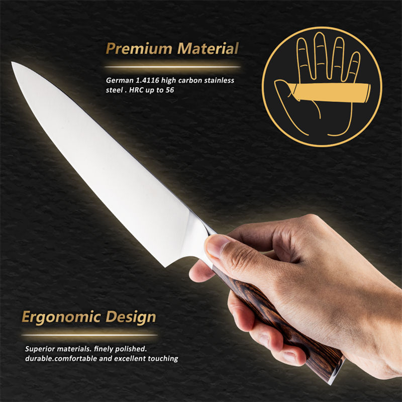 ergonomic pakka wood handle kitchen knife grip