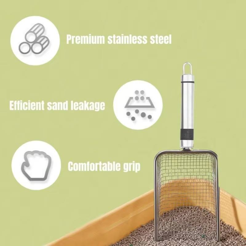 fine mesh stainless steel cat litter scoop detail
