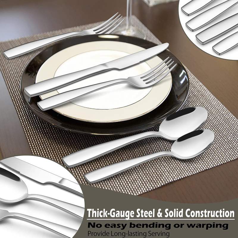 heavy duty stainless steel flatware set on dining table
