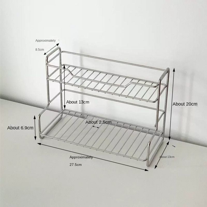 Stainless steel storage rack used for drying dishes and storing seasonings in kitchen