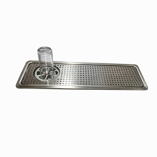 Large 645×217mm built-in Lotus glass rinser tray made from 304 stainless steel, designed for high-volume drink stations in cafés and bars.