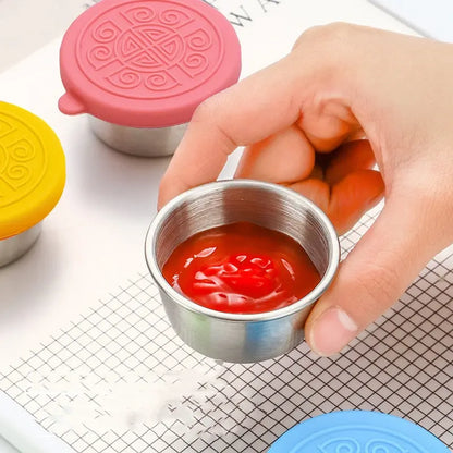 leak-proof stainless steel condiment cup with silicone lid
