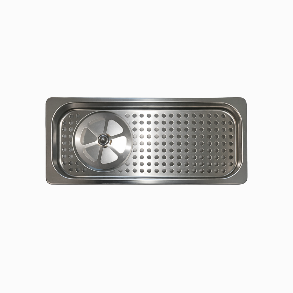 Medium built-in Lotus glass rinser tray, 325×175mm, made from durable 304 stainless steel, perfect for small drink stations and bars.
