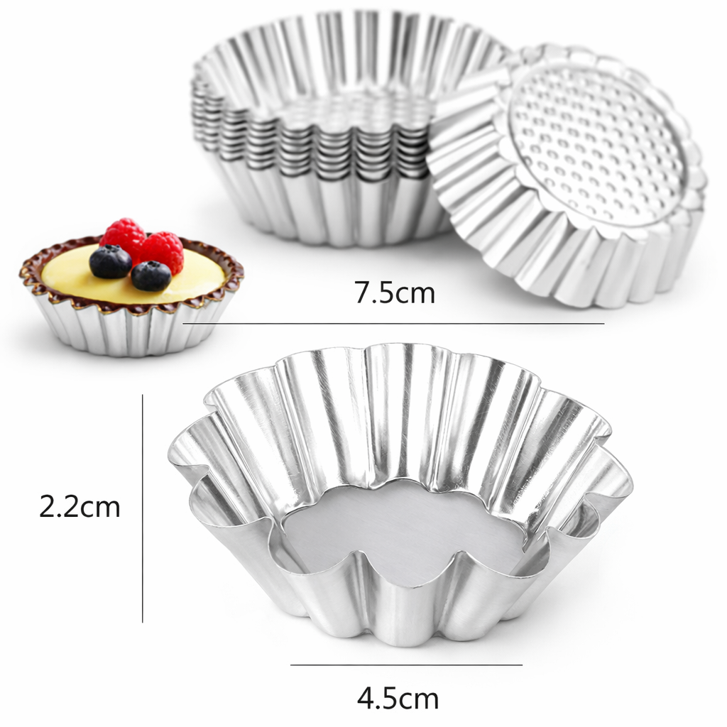 Reusable Baking Tools – Non-Stick Carbon Steel Mini Pie Molds with Gold Detail