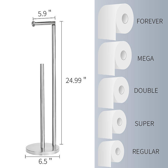 modern stainless steel toilet paper holder in bathroom
