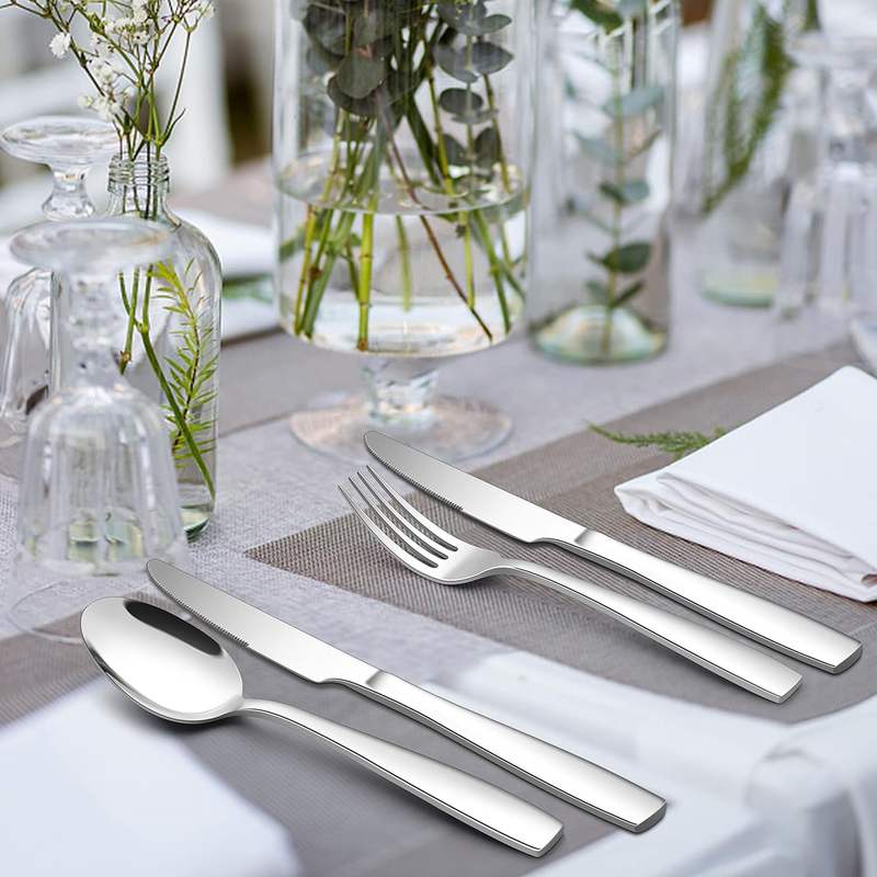 modern stainless steel silverware set elegant table setting

