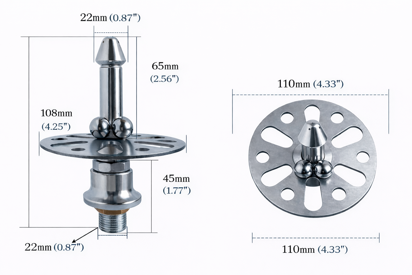 Multi-directional spray pattern of the egg-shaped tall cup rinser head, ensuring quick and effective rinsing of tall drinkware.