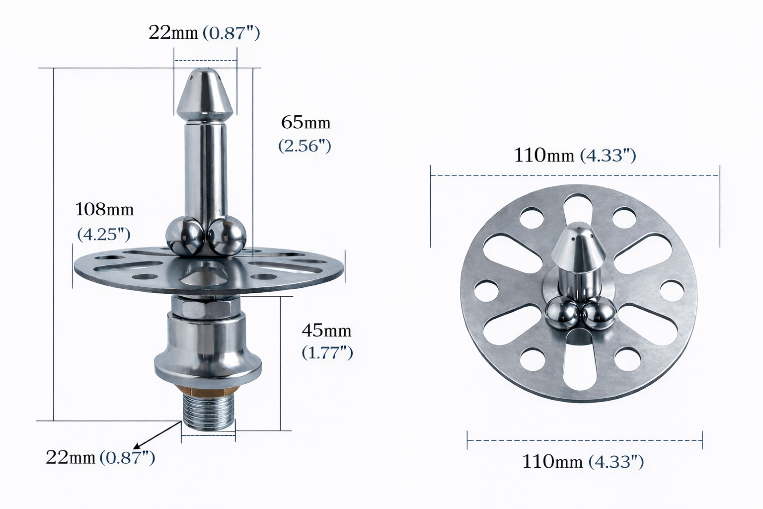 Multi-directional spray pattern of the egg-shaped tall cup rinser head, ensuring quick and effective rinsing of tall drinkware.