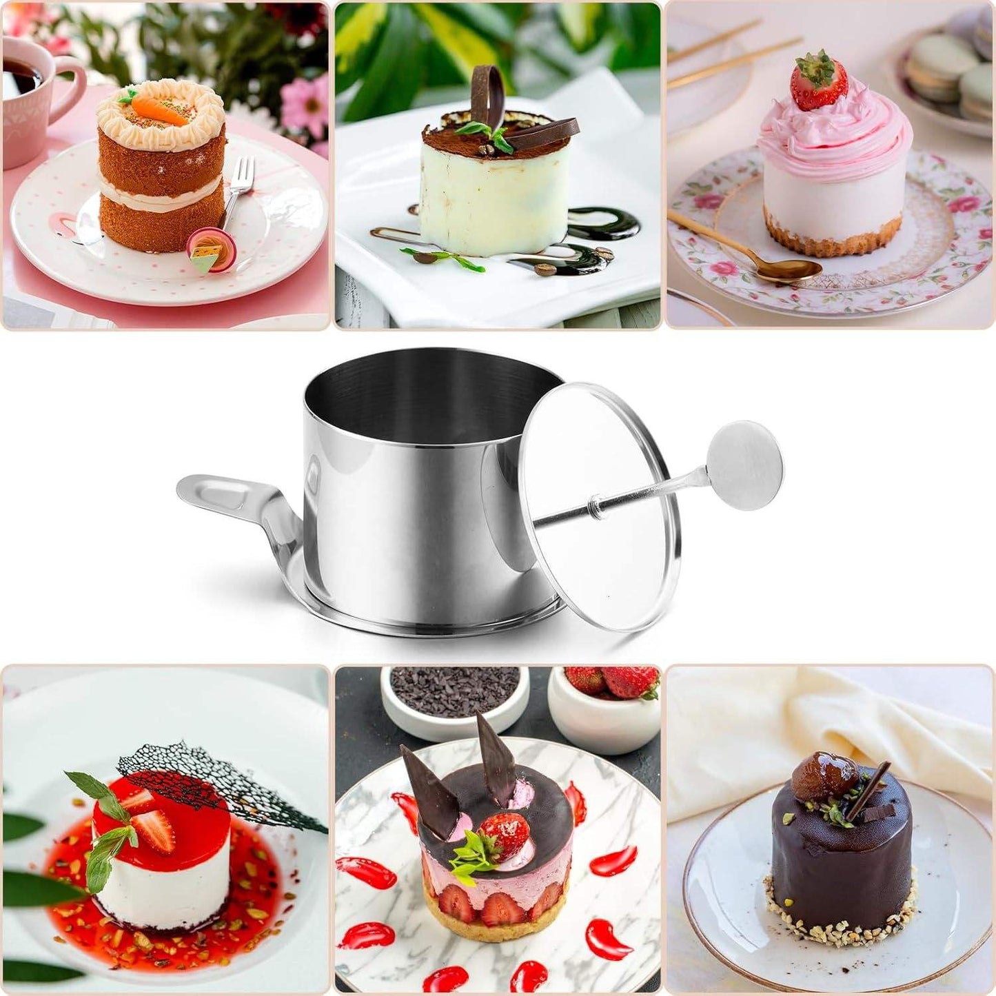 Multiple Stainless Steel Mousse Rings - 6-Piece Set for Professional and Home Baking