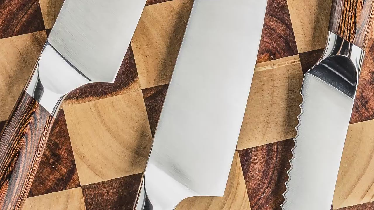 stainless steel kitchen knife blade close up view