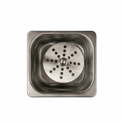 Removable round disc of the built-in lotus cup rinser, made from durable stainless steel for easy cleaning and maintenance.