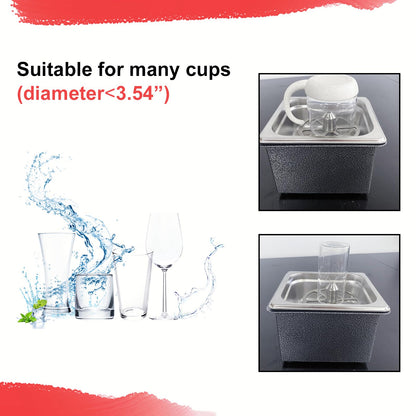 Rotary spray pattern of the cup rinser providing fast and thorough rinsing for cups, glassware, and mugs.