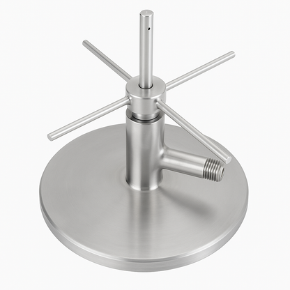Rotating bracket bottle rinser with a fixed 304 stainless steel round disc, designed for stable and efficient bottle rinsing in bars and cafés.